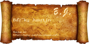 Béky Jusztin névjegykártya